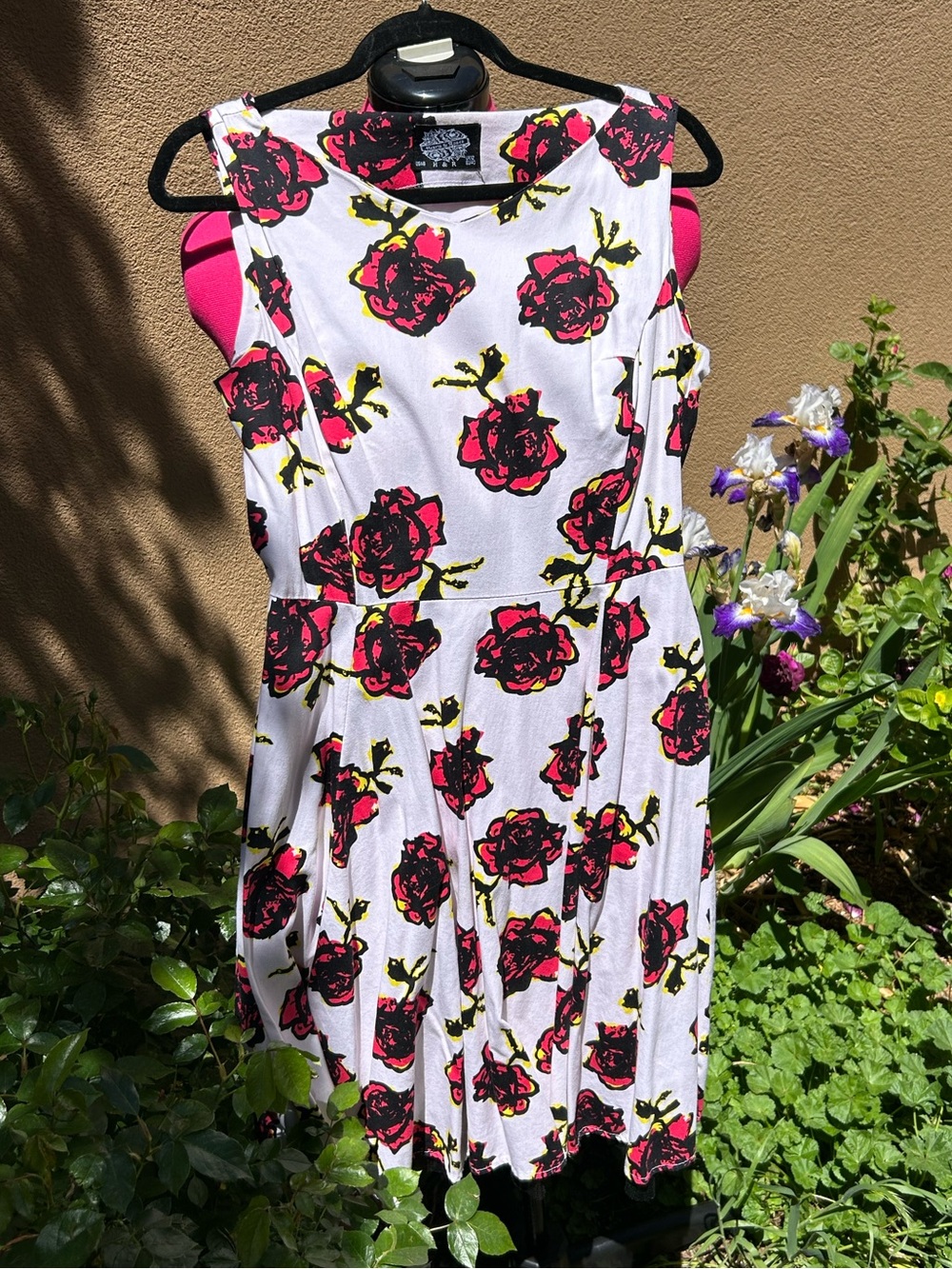 Hearts & Roses White Floral Dress with Pink Roses and Yellow Accents